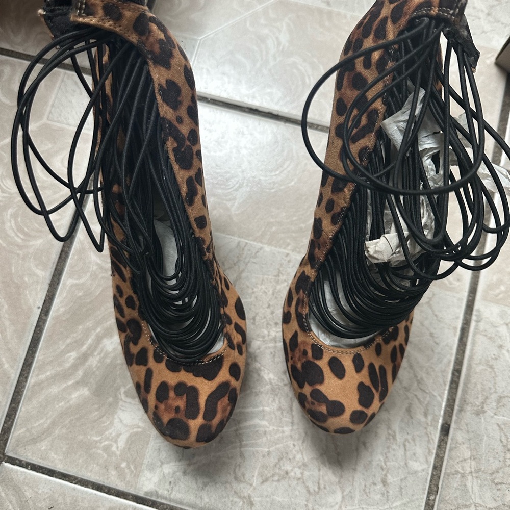 Brown and Black Leopard Print Stiletto Heels